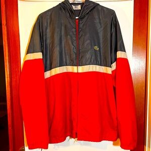 Vintage Lacoste Patriotic Packable Hooded Windbreaker Jacket L-XL